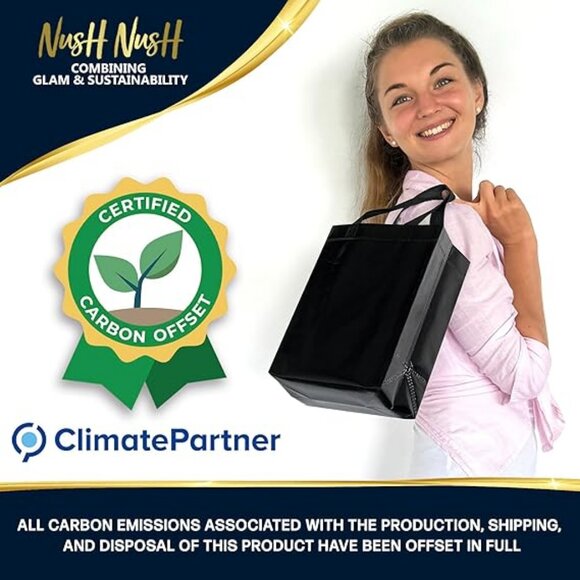 Gift Bags Medium Size– Set of 12 Shiny Black Reusable Gift Bags With Handles - Picture 2 of 4